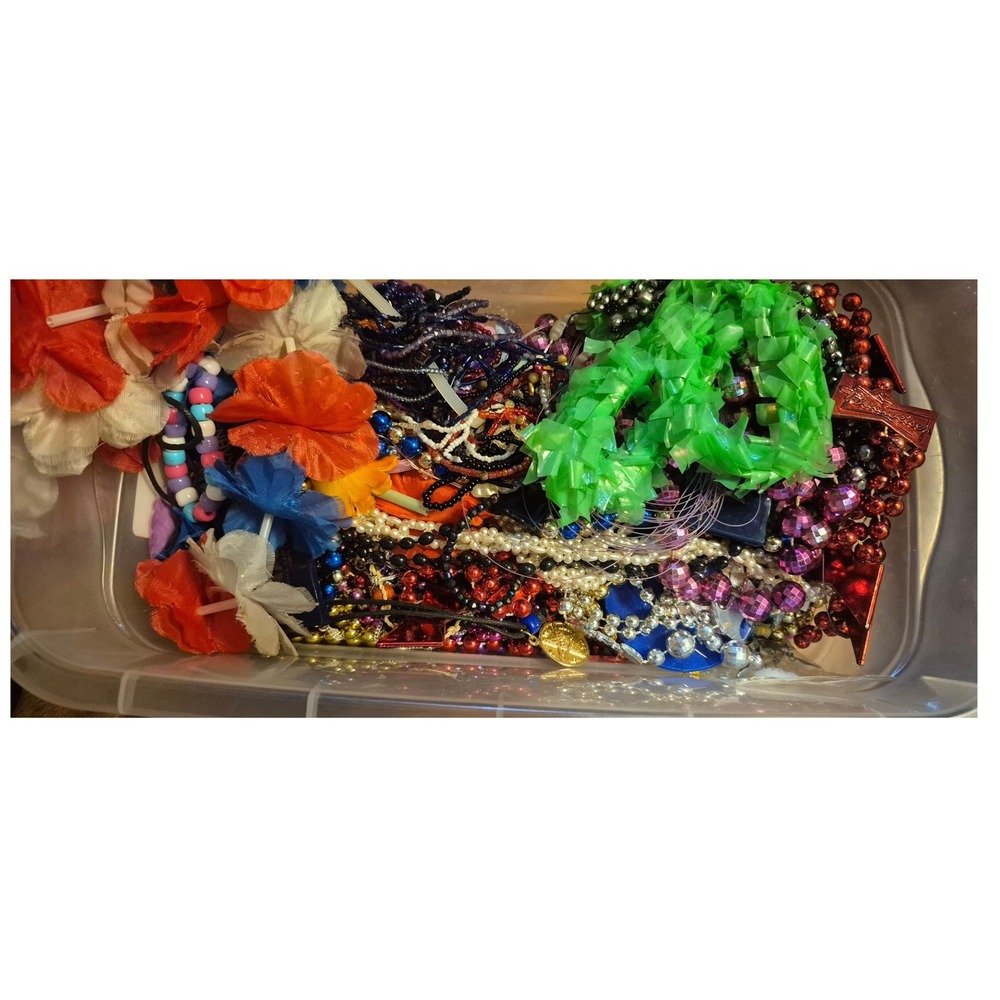 Mixed Costume Jewelry Lot Dress Up Beads Mardi Gras Leis Batman Navy Reserve 5lb